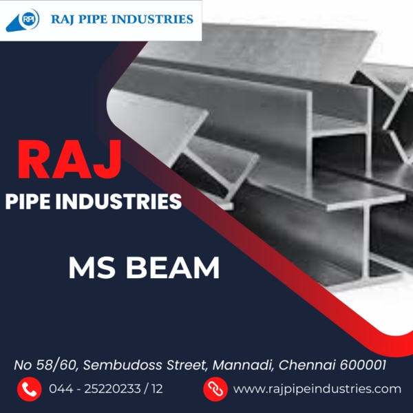 Welcome to Raj Pipe Industries, your trusted partner for high-quality MS beams. With a steadfast commitment to excellence and customer satisfaction, we specialize in providing a diverse range of MS beams that meet stringent quality standards. Backed by years of expertise and a state-of-the-art manufacturing facility, we ensure superior quality, precision, and reliability in every MS beam we supply.Applications:Our MS beams find wide application in construction, infrastructure development, industrial projects, and more.Used for structural frameworks, building frames, support columns, bridges, and other load-bearing structures.Extensive Expertise: With years of experience in the industry, we possess the knowledge and expertise to deliver top-quality MS beams tailored to your project requirements.Quality Assurance: We maintain strict quality control measures at every stage of production to ensure that our MS beams meet the highest standards of quality and performance.Timely Delivery: Our efficient logistics network ensures timely delivery of MS beams to your project site, helping you meet your construction timelines.Customer Satisfaction: We prioritize customer satisfaction and strive to exceed expectations by providing exceptional products and service.
