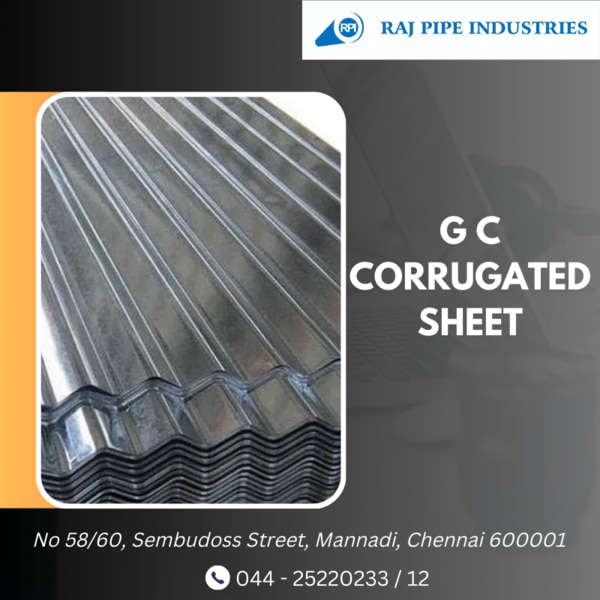 Your Trusted Solution for Durable Roofing and CladdingWe are your premier destination for high-quality GC (Galvanized Corrugated) sheets. As a trusted manufacturer and supplier, we are dedicated to providing top-notch GC corrugated sheets that excel in durability, weather resistance, and versatility. Whether for roofing, cladding, or other applications, our GC sheets offer reliable protection and aesthetic appeal for your projects.Our Product Features:Corrugated Profile: Provides enhanced strength, rigidity, and load-bearing capacity.Galvanized Finish: Offers superior corrosion resistance and longevity.Weatherproof: Withstands harsh weather conditions, including rain, wind, and sunlight.Easy Installation: Lightweight and easy to install, saving time and labor costs.Aesthetic Appeal: Adds visual appeal to structures with its distinctive corrugated pattern.THICKNESS 0.16mm TO 1mm. STARTS FROM Rs.75 TO Rs.90
