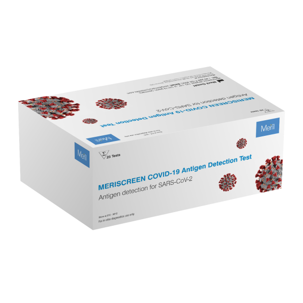 Product OverviewMeriscreen COVID-19 Antigen is qualitative detection test is based on immunochromatography & is useful for rapid screening of individuals for infection of SARS-CoV-2.This test can be stored between 2 to 300 C.There is no additional equipment required for testing than this kit. Approved by ICMRAccurate Results: Monoclonal Antibodies used for Antigen DetectionSensitivity: 80%Specificity: 98.1%Sample Type: Nasopharyngeal SwabGives result in 20 & Can be stored at 2 to 30 dc