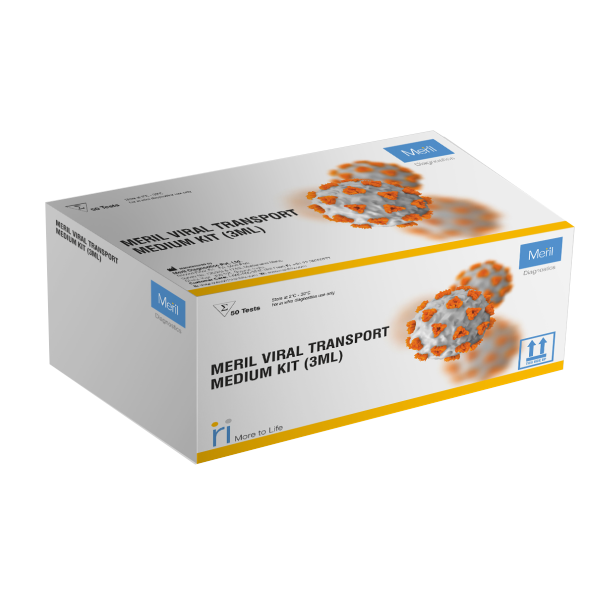 Product OverviewMeril Viral Transport Medium is used for collection, transportation and preservation of human nasopharyngeal or oropharyngeal virus samples from the collection site to the testing laboratory.Approved by ICMRBest suited for the transportation of viruses in an active formMaintains the virulence and viability of the viral sampleContains protective protein, antibiotics and buffersProvide appropriate transport and storage environment for swab samplesContains a cryoprotectant for preservation (frozen) for prolonged storage