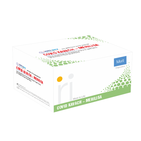 Merilisa COVID KAVACHProduct OverviewThis kit is intended to detect IgG Antibodies against SARS-CoV-2 in Human Serum or Plasma by ELISA principle.Certified by ICMRResults within 130 minutesEasily programmed in ELISA reader and processorReady to use conjugateVery Useful for sero surveySpecificity: 100%Sensitivity: 93.3%