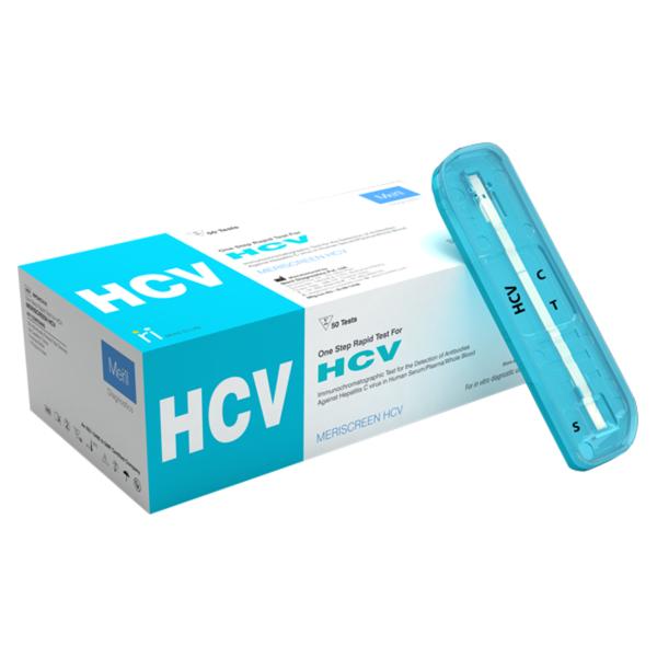 Meriscreen HCVProduct OverviewMERISCREEN HCV is a single test device, based on immunochromatography, for the qualitative detection of HCV antibodies of IgM, IgG & IgA type in human Serum or Plasma or whole blood.Detects Anti HCV of IgM, IgG, IgG typeUses recombinant Antigens of HCV: Core, Ns3, Ns4 and Ns5Sample Type: Human Serum or Plasma or Whole BloodGives result in 20 & can be stored at 2 to 30 deg Celsius