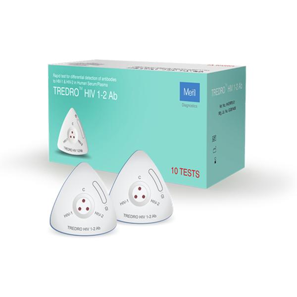 TREDRO HIV 1-2 ABProduct OverviewTREDRO HIV 1-2 Ab is a rapid flow through in-vitro qualitative assay for the detection of antibodies to HIV 1 and HIV 2 human serum & plasma. TREDRO HIV 1-2 Ab is designed to detect antibodies specific to envelope glycoproteins of HIV-1 and HIV -2 by using unique combination of recombinant antigens in the same device differentially.Flow through based differntial detection of HIV 1 and HIV 2Employs and recombinant antigens of HIV-1 and HIV-2In-built procedural controlSample addition monitoringDifferentials detection of HIV-1 and HIV-2Detects antibodies against all subtypes of HIV-1 (M,N,O)More sensitive during early infection than 2nd generation lateral flow rapid HIV antibody testsEmploys and recominant antigens of HIV-1 and HIV-2No Hook EffectSimple and Easy to useResults available in 3 - 5 minutes.In-built procedural controlSimple addition monitoring