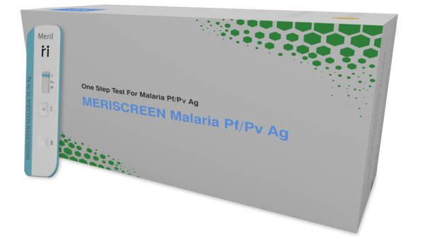 MERISCREEN Malaria Pf/Pv AgProduct OverviewMERISCREEN Malaria Pf/Pv Ag test kit is an in vitro diagnostic immunochromatographic assay for the qualitative detection of infections with Plasmodium falciparum and P.vivax parasites causing malaria in human whole blood specimens.Rapid test (ICT) for differential diagnosis of MalariaBased on HRP II & pLDH enzymesShelf life of 24 monthsSpecimen transfer deviceResults after 20 minutes but no later than 30 minutesLimit of Detection (LOD) - P. falciparum ≥50 parasites/µl and for P. vivax ≥ 200 parasites/µl