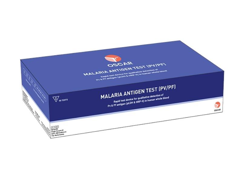 Malaria Antigen Test (PV/PF)Malaria Pv/ Pf Antigen Test is an in vitro diagnostic rapid test based on the principle of immunochromatography on a membrane, for simultaneous and differential detection of specific antigens of Plasmodium vivax (Pv) pLDH and Plasmodium falciparum (Pf ) HRP-2, in human whole blood.For professional use only.Relative Sensitivity for Pf HRP II: 98.5%Relative Sensitivity for pv LDH: 100%Relative Specificity for Pf HRP II: 99%Relative Specificity for pv LDH: 99%Pack Size: 50 Tests