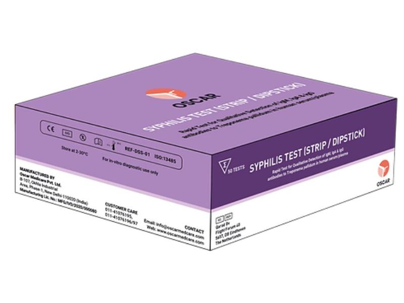 Syphilis Antibody Strip TestOSCAR Syphilis / TP Test Device is an in vitro diagnostic rapid test based on the principle of immunochromatography on a membrane, for qualitative determi- nation of antibodies (IgG/ IgM/ IgA) to Treponema pallidum (TP) a marker for diagnosis of Syphilis.For professional use only.Pack Size: 50 Tests