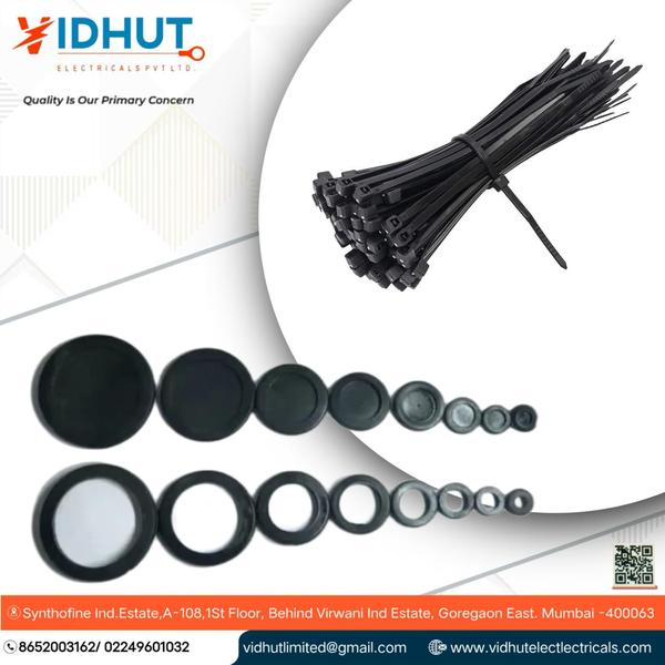 Cable ties are also known as zip ties or tie-wraps. They're flexible fasteners, usually made of nylon, that are used to bundle cables or wires together, or to secure items in place. They're simple to use: you insert the tapered end through the head and pull it tight.