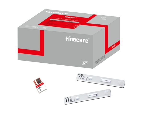 ASO Rapid Quantitative TestThe Finecare™ ASO Rapid Quantitative Test along with Finecare™ FIA Meters is a fluorescence immunoassay for quantitative measurement of Anti-streptolysin O (ASO) in human whole blood, serum and plasma. The test is used as an aid in the diagnosis of diseases related to streptococcal infections.