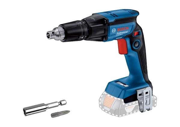 FAIR TRADE CORPORATION (FTC MUMBAI) Authorised Dealers for BOSCH GTB 185 Li (Solo) PROFESSIONAL CORDLESS DRYWALL SCREWDRIVEROrder Number: 0 601 9K7 0L1PRODUCT HIGHLIGHTS:The GTB 185-LI Professional cordless screw driver is lightweight and ergonomically built for extended comfort on all-day jobs. Designed with user comfort as a priority, the slim-body screw gun construction, weighing less than 1 kg (w/o battery), is achieved by an advanced in-line drivetrain system. The innovative PowerSAVE mode extends the runtime and enables 3X more screws per charge compared to non PowerSAVE drywall tools with less job interruption. The power tool´s lifetime is boosted by Bosch´s specially designed dust protective seal, reducing dust intrusion and breakage.EQUIPMENT & APPLICATION:This screwdriver with 4,500 rpm power output is ideal for efficient drywall installation and accurately driving up to 4.2 mm diameter drywall screws into plasterboard with 0.5 mm light steel.FUNCTIONS & KEY FEATURES:-	Ergonomically built for less exertion and more comfortable grip.-	Weight of 0.95kg, thanks to Bosch in-line drive design.-	High runtime with 3X more screws per charge, thanks to PowerSAVE technology.-	No longer needed to remove depth gauge during reversing, thanks to the new reversible depth stop.-	Efficient and powerful with 4,500 rpm for faster drywall screwing.INCLUDED IN THIS VARIANT:-	1 x Belt Clip, 1 x Bit Holder-	Cardboard Box-	1 x Screwdriver Bit PH 2TECHNICAL DATAADDITIONAL DATA:-	Battery Voltage: 18.0 V-	Torque, Max. (Hard/Soft): 32 Nm-	No-load Speed: 0 – 4,500 rpm-	Weight incl. Battery: 1.3 kg-	Bit holder: 1/4'' Hex Uni-	Weight excl. Battery: 0.95 kg-	Torque, Max. (Soft): 5.2 NmSCREW DIAMETER:-	Max. Screw Diameter: 6 mmThe A-rated noise level of the power tool is typically as follows: Sound pressure level dB(A); Sound power level dB(A). Uncertainty K= 3 dB.