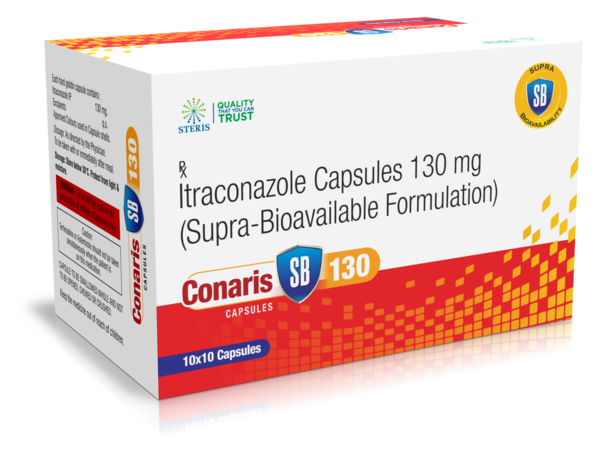 CONARIS SB 130 Itraconazole (130 mg)Conaris SB 130 is a medication containing Itraconazole, with each tablet containing 130 mg of the active ingredient. Itraconazole belongs to the class of antifungal medications and is used to treat fungal infections in various parts of the body, including the lungs, mouth, throat, toenails, and fingernails.This medication works by inhibiting the growth of fungi, thereby helping to eliminate the infection. It is commonly prescribed for conditions such as fungal pneumonia, oral thrush, ringworm, and fungal nail infections.It is important to follow your doctor's instructions and the dosage prescribed. Common side effects may include nausea, vomiting, diarrhea, headache, or dizziness. If you experience severe side effects or allergic reactions, seek medical attention immediately.Conaris SB 130 should be stored at room temperature away from moisture and heat. Keep it out of reach of children and pets. Do not share this medication with others without medical advice.