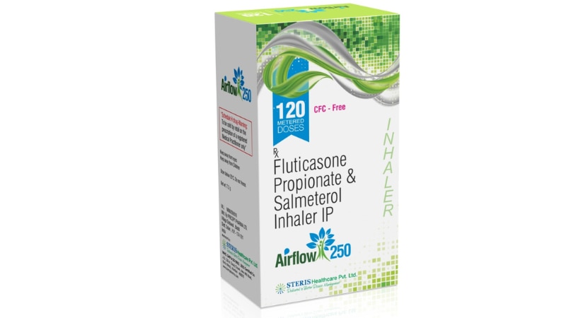 INH AIRFLOW 250 Salmeterol (50mg), Fluticasone (250mg)INH AIRFLOW 250 is a combination medication containing Salmeterol (50mg) and Fluticasone (250mg). Salmeterol is a long-acting beta agonist that helps relax the muscles around the airways, making breathing easier. Fluticasone is a corticosteroid that reduces inflammation in the airways, thereby improving breathing and reducing the risk of asthma attacks or COPD exacerbations.This combination is used as a maintenance treatment for asthma and chronic obstructive pulmonary disease (COPD) in adults and children above a certain age, as prescribed by a healthcare professional. It is typically administered through an inhaler device to deliver the medication directly to the lungs, where it can act quickly and effectively.INH AIRFLOW 250 helps manage symptoms such as wheezing, shortness of breath, chest tightness, and coughing associated with asthma and COPD. It is important to use this medication regularly as prescribed, even if you feel well, to maintain control over your respiratory condition and prevent flare-ups.Consult your doctor for proper usage instructions, dosage adjustments, and any concerns regarding potential side effects or interactions with other medications.