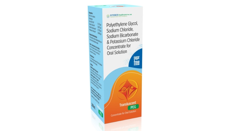 TRANSLUSCENT PEGPolyethlene Glycol , Sodium Chloride , Sodium Bicarbonate, Potassium Chloride Concentrate for Oral SolutionTranslucent PEG is an oral solution containing Polyethylene Glycol (PEG), Sodium Chloride, Sodium Bicarbonate, and Potassium Chloride. It's used for bowel cleansing before certain medical procedures like colonoscopies. PEG helps in flushing out the contents of the bowel, Sodium Chloride maintains electrolyte balance, Sodium Bicarbonate aids in neutralizing stomach acid, and Potassium Chloride replenishes potassium levels. This combination helps in effective bowel preparation, ensuring clear visualization during procedures.