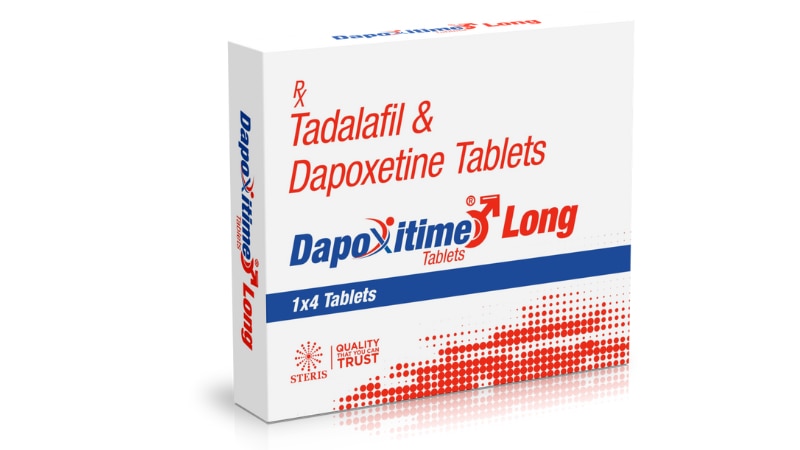 DAPOXITIME LONGTadalafil (10mg), Dapoxetine (30mg) DAPOXITIME LONG combines Tadalafil (10mg) and Dapoxetine (30mg) to treat erectile dysfunction and premature ejaculation effectively. Tadalafil improves blood flow, enhancing erectile function, while Dapoxetine helps delay ejaculation, offering improved control. This dual-action treatment provides a reliable solution for achieving and maintaining satisfactory sexual performance.