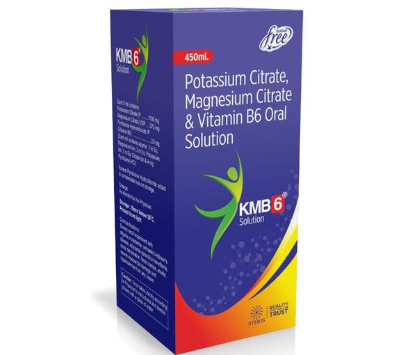 KMB 6Potassium Citrate, Magnesium Citrate & Vitamin B6 Oral SolutionKMB 6 Oral Solution combines Potassium Citrate, Magnesium Citrate, and Vitamin B6, expertly formulated to support urinary and kidney health. This balanced mixture aids in preventing kidney stones and maintains electrolyte balance. The inclusion of Vitamin B6 enhances overall metabolic function, making it an ideal choice for individuals seeking comprehensive urinary tract support.