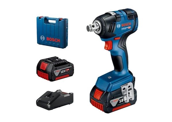FAIR TRADE CORPORATION (FTC MUMBAI) Authorised Dealers for BOSCH GDS 18V-200 PROFESSIONAL CORDLESS IMPACT WRENCHOrder Number: 0 601 9J2 3F0FUNCTIONS & KEY FEATURES:- Brushless power packed in a compact design – perfect for work in tight spaces- 1/2’’ anvil with friction ring and pinhole- High fastening torque and extremely short head length for powerful use even in hard-to-reach areas- Brushless motor to ensure higher power, higher runtimes, and a longer tool lifetimeINCLUDED IN THIS VARIANT:- 2 x battery GBA 18V 4.0Ah (Order number: 1 600 A00 1CH)- Quick charger GAL 18V-40 Professional (Order number: 1 600 A01 B6J)TECHNICAL DATAADDITIONAL DATA:- Battery Voltage: 18.0 V- Torque, Max.: 200 Nm- No-load Speed: 0-3,400 rpm- Battery Capacity: 0 Ah- Weight incl. Battery: 1.7 kg- Tool Holder: 1/2'' Square- No-load Speed (1st level): 0-3,400 rpm- Weight excl. Battery: 1.1 kg- Impact Rate: 0-4,200 bpmTOTAL VIBRATION VALUES (TIGHTENING SCREWS AND NUTS OF MAXIMUM PERMITTED SIZE)- Vibration emission value ah: 10.4 m/s²- Uncertainty K: 1.5 m/s²TIGHTENING SCREWS AND NUTS OF MAXIMUM PERMITTED SIZE- Vibration emission value ah: 10.4 m/s²- Uncertainty K: 1.5 m/s²The A-rated noise level of the power tool is typically as follows: Sound pressure level 95 dB(A); Sound power level 106.6 dB(A). Uncertainty K= 3 dB.