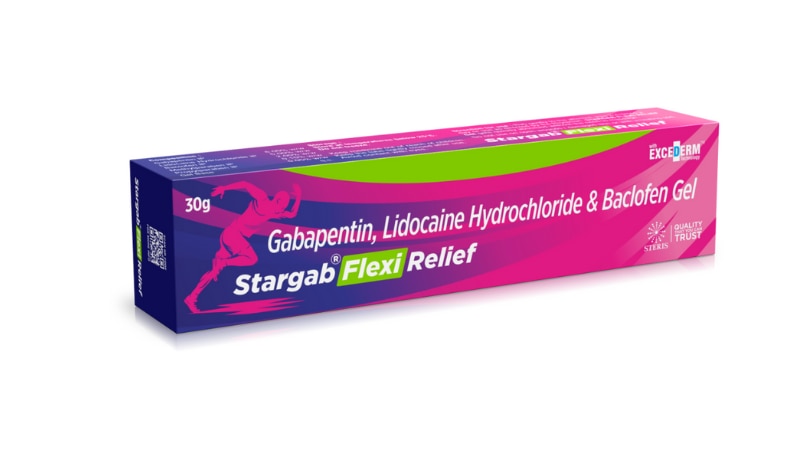 STARGAB FLEXI RELIEF Gabapentin 6.00% w/w, Lidocaine Hydrochloride IP 5.00% w/w, Baclofen IP 2.00% w/w, Methylparaben IP 0.10% w/w & Propylparaben IP 0.05% w/w Ointment.STARGAB FLEXI RELIEF Ointment: Experience effective relief with STARGAB FLEXI RELIEF, uniquely formulated with Gabapentin (6% w/w), Lidocaine Hydrochloride IP (5% w/w), Baclofen IP (2% w/w), Methylparaben IP (0.1% w/w), and Propylparaben IP (0.05% w/w). This ointment is designed for targeted pain management, reducing discomfort and enhancing mobility. Ideal for those seeking a potent, multi-ingredient solution for localized pain.