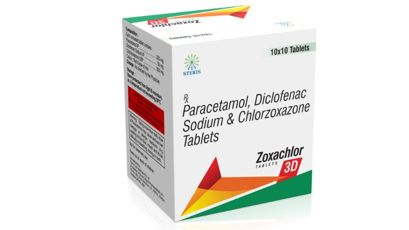 ZOXACHLOR 3D Paracetamol, Diclofenac Sodium & ChlorzoxazoneZOXACHLOR 3D combines Paracetamol, Diclofenac Sodium, and Chlorzoxazone to address pain and inflammation. Paracetamol acts as an analgesic and antipyretic, reducing pain and fever. Diclofenac Sodium, a nonsteroidal anti-inflammatory drug (NSAID), reduces inflammation, swelling, and pain. Chlorzoxazone is a muscle relaxant that helps relieve muscle spasms. This combination is effective for conditions like musculoskeletal pain, arthritis, and postoperative discomfort. Use as directed by your healthcare provider.