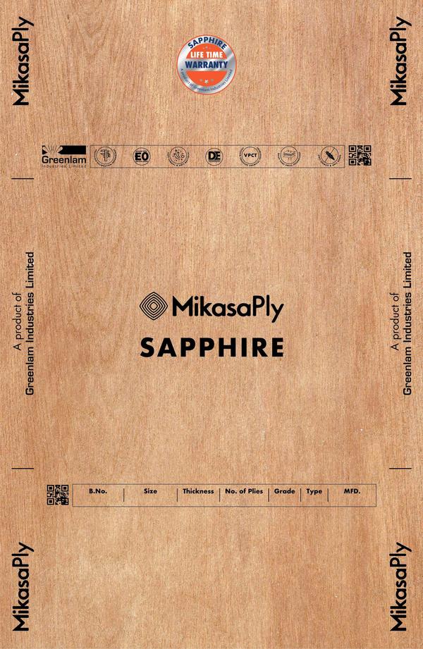 Coimbatore MikasaPly Sapphire is a superior-grade plywood composed of premium hardwood with 0.6mm face veneer thickness on each side. It is manufactured using E0 certified resin, ensuring that it has zero emissions, making it an eco-friendly option. This high-strength product is molded from 100% composed veneer ensuring optimal quality. Sapphire is fire-retardant, providing safety against fire hazards. It is vacuum-pressed and chemically treated, making it resistant to fungus, bacteria, borer, and termite. With a lifetime warranty, Sapphire is the ultimate choice for those who demand nothing but the finest quality in their plywood products.