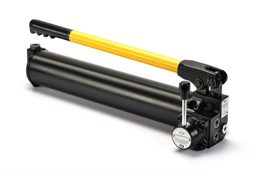 Hand Pumps with Rotary Directional Control Valves -  HP*-DHand pump model HP*-D are compact heavy duty pumps designed for industrial applications like operating small presses, fixtures as well as providing source of oil for hydraulically operated emergency equipments. These hand pumps are equipped with integral Rotary Directional Control Valve with two outlet ports for switching of the flow between the two sides of a double acting cylinder. The Rotary valve has pressure holding ability.