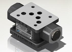 Pilot operated check valve (Modular)  -  CIM 10These modular valves are available with the pilot operated check valve facility on either A or B or both A and B ports. The hydraulic opening operation for free flow in reverse direction is achieved by means of internal pilot pressure available from the other working port.To ensure proper closure of both valve poppets, both user connections should be unloaded when the control valve is in the neutral position by connecting with the return line.