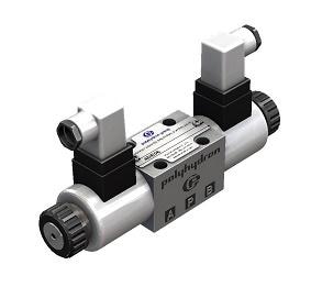 Solenoid Operated Directional Control Valve (CETOP 03) - DE 06  (315 bar, 63 lpm)Direct solenoid operated, spool type, mounting on ISO 4401-03-02.Five chamber body and spool design provides low-pressure drop, with maximum performance. Balanced spool design ensures proper shifting force for maximum reliability and long life. All spools and bodies are interchangable, simplifying maintenance. Wet pin DC solenoids ensure better heat dissipation, quitter operation, there by increasing solenoid life. Moulded solenoid coils eliminate moisture problems and ingress of dust. Plug-in-coils for ease of maintenance. Indicator lights are a standard option.