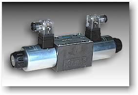 Solenoid Operated Directional Control Valve (CETOP 05) - DE 10 (315 bar, 120 lpm)4-port, spool type, solenoid operated, directional control valves with wet armature AC or DC coils and wide variety of spool types with spring centered and spring-offset arrangements.Five chamber body and spool design to facilitate high flow. Conforms to ISO4401-5, NFPA T3.5.1M R1 and ANSI B93-7 D 05 interface.Available in 52 standard, interchangeable spool configurations.Removable wet-armature AC and DC solenoids for quick replacement and conversions. Moulded solenoid coils to protect against moisture and ingress of dust. Individual solenoid plug-in connectors with indicator lights to ISO 4400 and DIN 43650. Special R-rings for high extrusion resistance. Increased stability under high dynamic condition.Override for operation of valve without electrical power. Note on solenoid identification : Solenoid