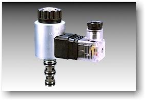 Solenoid Operated Cartridge Directional Control Valve  - CDE 06 -- (Discontinued)Solenoid operated cartridge type directional control valve.Sliding spool construction.Wet pin solenoids ensure better heat dissipation, quieter operation, there by increasing solenoid life.Moulded solenoid coils eliminate moisture problems and ingress of dust.Plug-in-coils for ease of maintenance.Indicator lights are a standard feature.