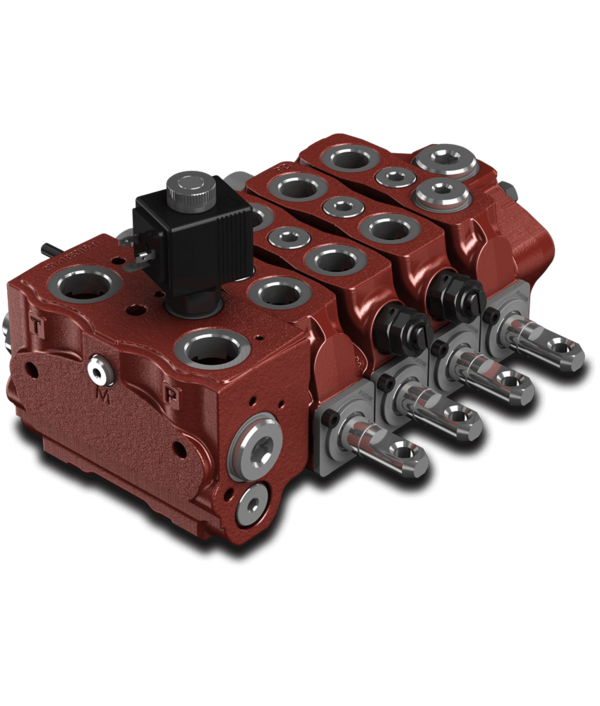 SD8 - DLS8-Compact, versatile and flexible sectional valveThe technical features, flow rate and pressure limit make the SD8 valve ideal for different applications, but particularly for Cranes, Telescopic boom fork lifts, Back-hoe Excavators and Compactors. The DLS8 Load Sensing version is used with a manual control kit for vertical and horizontal drilling rigs and for Front-loaders.- Fitted with a main pressure relief valve and a load check valve on every working section- Available with parallel, tandem or series circuit- Optional carry-over port- A wide range of ports and circuit valves- Intermediate sections for several types of circuit- Manual, pneumatic, hydraulic, electro-hydraulic and remote controls with flexible cable spool control kits.Nominal Flow Rating l/min - (US gpm): SD8: 80 (21): DLS8: 100 (26)Max. Pressure bar - (psi): 315 (4600)Number of Sections: SD8: 12Pitch mm (in): 41 (1,61)