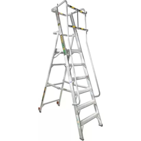Large comfortable slip-resistant platform-Wide feet slip-resistant serrated aluminum steps for safe climbing-Safety Hand Rails: Secure Hand Rails for Climbing up & down-Safety Bar: Works hands-free in Comport-Heavy-duty slip-resistant safety shoes-Safety Standard: P5400H Series will comply with OSHA / ANSI 14.5 requirements and will carry a load capacity up to 300 lbs Type I A