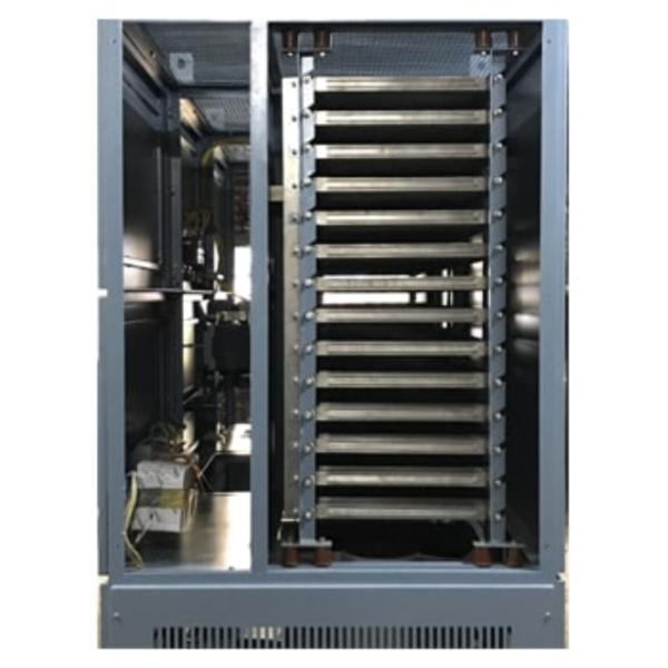 Ador Digitron 500KV Load Bank for DG TestingWe are a company manufacturing resistors load since 1963.Our loads are working satisfactorily in diverse industries like Defence, Transportation, Cement plant, Battery Industries, Nuclear Power Plants, etc.We have designed and manufactured Resistor Loads upto 3MW in a single enclosure.SPECIFICATIONS :Voltage : 500 KW 3 PHASE, 415 VAC STAR CONNECTEDPower : 415Vac, ± 5%Freq : 50Hz, 3 PhaseVoltage rating : 239.6V per phase (415V Line to Line)Current rating : 696A per phaseResistance material : Fe : Cr : AlCooling method : Forced air cooledRating : ContinuousIndication Lamps : Indication lamps shall be clustered LED type (Power ON / Load Bank ON)Meters : AC Voltmeter with selector switch, Three AC Ammeters with separate CT’s (Separate Ammeter for each phase), KW meterPanel construction : Free standing floor mounting type, sheet steel construction with 1.6 / 2.0 mm thickness. Paint shade shall be smoke gray, shade no. 692 of IS:5, powder coated. Panel shall have suitable louvers for ventilation. Ingress protection shall be IP-20 class. Panel shall be forced air cooled. Cooling fans shall be provided so as to take out hot air out of panel fluentlyClimatic Conditions Ambient Temp : 50 Deg. C max Max. Relative Humidity: up to 90% non-condensing, not occurring simultaneously with max ambient temperature. Altitude: less than 1000Mtr above mean sea levelPanel Dimensions : L=2100mm, W=1700mm, H=2000mm approxCable Entry : From bottom