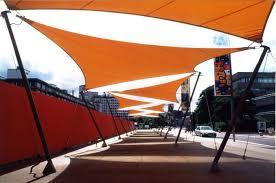The Sail Shade is an attractive and fashionable canopy shape which is technically known as a hypar. Hypar (short for hyperbolic paraboloid) is one of the classic tensile fabric forms with the fabric attached at two high points and two low points to create a three dimensional flying shape.