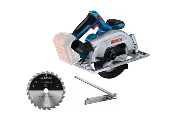 FAIR TRADE CORPORATION (FTC MUMBAI) Authorised Dealers for BOSCH GKS 185 Li (Solo) Professional Cordless Circular SawOrder Number: 0 601 6C1 2L1PRODUCT HIGHLIGHTS:The Bosch GKS 185-LI circular saw gives an impressive cutting performance. Its powerful brushless motor provides faster cutting speed and easy serviceability. It is compact and safe to use, and its integrated dust extraction port connects with both corded and cordless Bosch vacuum cleaners to provide the users with a dust-free and safer work environment. The circular saw is compatible with all batteries and chargers in the Bosch Professional 18V System.EQUIPMENT & APPLICATION:The Bosch GKS 185-LI makes straight cuts to a depth of 57 mm and bevel cuts to a depth of 41 mm, delivering a bevel cutting angle of 22.5 °, 45 °, 50 ° and 90 ° through hard and soft wood, including OSB and MDF. It is compatible with all batteries and chargers in the Bosch Professional 18V System.FUNCTIONS & KEY FEATURES:- Impressive performance thanks to powerful 18V brushless motor.- Dust extraction port connects to Bosch vacuum cleaners for dust-free working.- Cordless optimized blade cuts cleanly and precisely.- Flexible battery platform and maximized battery runtime for long service life.- Compact size and low weight result in optimized cutting experience.INCLUDED IN THIS VARIANT:- 1 x circular saw blade, Standard for Wood, 165 x 1.5/1.0 x 20 mm, 24 (Order number: 2 608 842 540)- 1 x parallel guide (Order number: 1 619 P16 999)TECHNICAL DATAADDITIONAL DATA:- Saw blade diameter: 165 mm- No-load speed: 5,000 rpm- Saw blade bore diameter: 20 mm- Weight excl. battery: 2.8 kg- Guide rail compatible: NoTOTAL VIBRATION VALUES (WOOD SAWING)- Vibration emission value ah: 2.5 m/s²- Uncertainty K: 1.5 m/s²WOOD SAWING- Vibration emission value ah: 2.5 m/s²- Uncertainty K: 1.5 m/s²The A-rated noise level of the power tool is typically as follows: Sound pressure level 93 dB(A); Sound power level 104 dB(A). Uncertainty K= 3 dB.