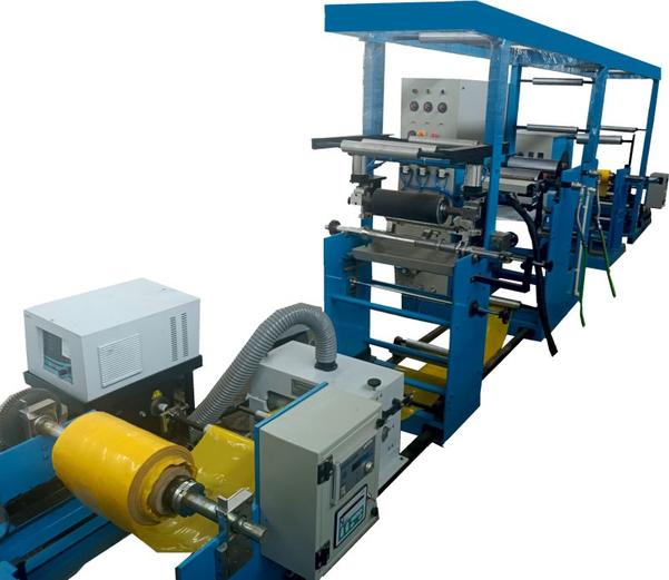 This machine will make rolls of 300mm (Max.) width & Max 600mm dia. Of 270 micron PVC with hot melt glue and silicon paper. Also can make 100m rolls of 80 micron LDPE coated with hot melt on 3” paper core.Machine Type: Die coatingMax. Size of coating: 300mm, GSM: 15 to 60 Max.Speed of coating : Speed 0- 15 mpmM/c specifications: Unwind : (2 Sets)To hold 310 mm max. width material.600 mm Dia. Max.76 MM core ID.Powder BrakeWeb Guide Coating Station: Die coating.Accurate Temp. Control.All silicon rolls dynamic balanced.Back up roller Pneumatically operatedLamination Nip:Dynamic balanced Metal roll & Silicone rollOperation & pressure PneumaticDrive to the nipRewind : Turret type.To hold 310 mm max. width material.150 mm Dia. Max. or 100m rolls on turret.76 MM core ID.Tapper tension controlled winding.AC Drive for controlled winding. Permelter: Tank capacity 5 Lit.Melting Capacity 5 Lit/hrliquid tank capacity 1.5 Lit.Pump Capacity 0.4 Lit/MinAccurate Temp. Control.Accurate flow control Hot melt Hose:To Supply 0.4 Kgs/hrLength 2 mAccurate Temp. Control.DIMENTIONS: 7 m X 1.5 m X 1.5 mTotal Electrical Load : Motors 6 HP, Heaters 5.1 KWWatch the Machine in working : https://youtu.be/OG7V9R771_o?si=BtVVGLLWRg0q_gbQ