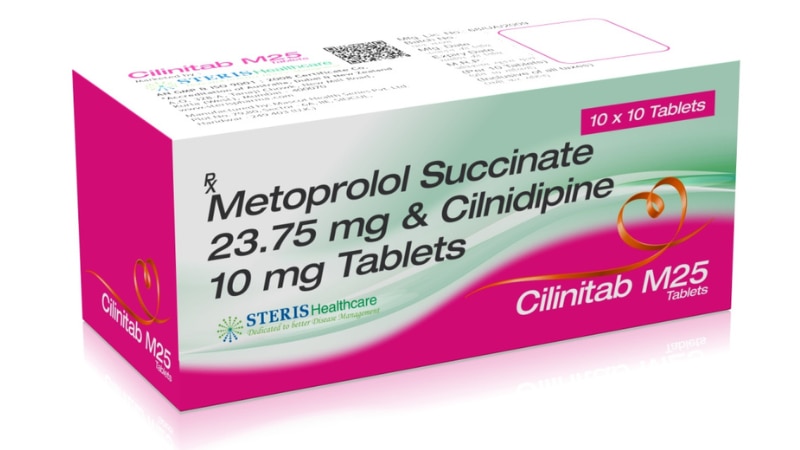 CILINITAB M 25Metoprolol Succinate 23.75 mg & Cilnidipine 10 mg Cilinitab M 25 combines Metoprolol Succinate 23.75mg and Cilnidipine 10mg, targeting hypertension with dual-action control over heart rate and blood vessel dilation.Uses:Designed to reduce high blood pressure and prevent heart complications.Metoprolol decreases heart rate and myocardial demand, while Cilnidipine prevents calcium-induced contractions in the heart and blood vessels.