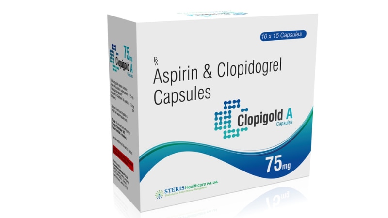 CLOPIGOLD A 75 Clopidogrel + Aspirin CAPSClopigold A 75 combines Clopidogrel and Aspirin in one capsule, specifically formulated to prevent blood clots and reduce the risk of cardiovascular events.Uses:It is prescribed to prevent strokes, heart attacks, and other heart-related issues in at-risk individuals.Both active ingredients work together to inhibit platelet aggregation, enhancing blood flow.