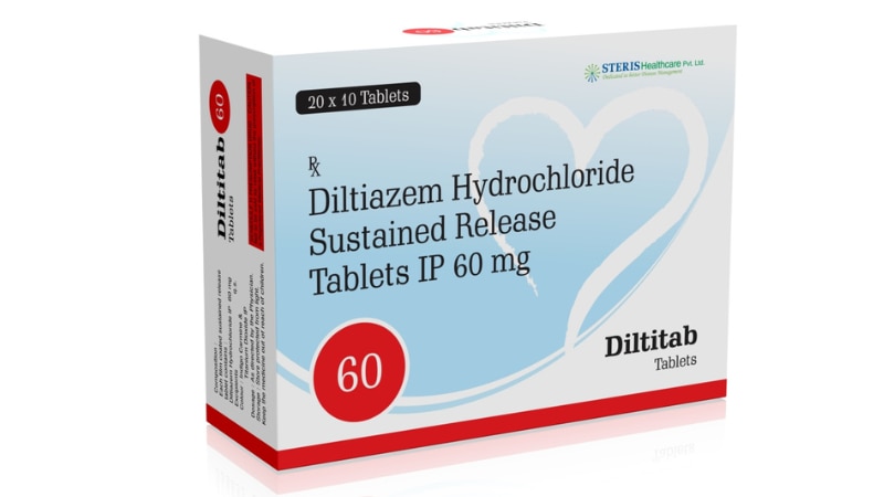 DILTITAB 60Diltiazem Hydrochloride Sustained Released Tablets IP 60mgDiltitab 60 contains Diltiazem Hydrochloride Sustained Release 60mg, designed for the management of hypertension and angina pectoris.Uses:Treats high blood pressure, reducing the risk of stroke and heart attack.Manages chest pain associated with angina, improving heart function.