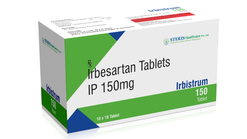 IRBISTRUM 150Irbesartan HCI(150mg)IRBISTRUM 150, containing 150mg of Irbesartan HCI, is a powerful antihypertensive medication used primarily to treat high blood pressure and to protect the kidneys from damage due to diabetes. It works by blocking the action of certain chemicals that tighten the blood vessels, allowing blood to flow more smoothly and the heart to pump more efficiently. Regular monitoring of blood pressure and kidney function tests are advised during treatment.