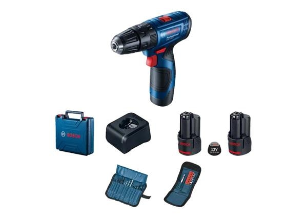 FAIR TRADE CORPORATION (FTC MUMBAI) Authorised Dealers for BOSCH GSB 120-LI Professional Cordless CombiOrder Number: 0 601 9G8 1F2PRODUCT HIGHLIGHTS:The powerful GSB 120-LI Professional cordless impact drill driver delivers flexibility within reach for screwdriving and drilling in wood, steel, plastics, and masonry. Its optimised, 2-speed gearbox enables high productivity on the job with excellent torque during operation. Electronic Cell Protection guards the drill's battery from under-voltage, excessive current draw, and deep discharge, which prolongs its lifetime and increases durability. This tool offers reliable Bosch quality within reach for every professional working in a wide variety of applications.FUNCTIONS & KEY FEATURES:-	Highly flexible, highly economical.-	Power and flexibility within reach for screwdriving and drilling.-	2-speed gearbox enables high productivity and excellent torque.-	Electronic Cell Protection for longer battery life and more durability.INCLUDED IN THIS VARIANT:-	2 x Battery GBA 12V 2.0Ah (Order number: 1 600 A00 1BT)-	Charger GAL 12V-20 Professional-	Carrying Case-	23-Piece drilling and screwdriving bit set with holderTECHNICAL DATAADDITIONAL DATA:-	Torque (Soft/hard/max.): 14/30/- Nm-	No-load Speed (1st gear / 2nd gear): 0 – 400 / 0 – 1,500 rpm-	Battery Type: Lithium-Ion-	Weight Excl. battery: 0.9 kg-	Torque Settings: 20+2-	Max. Impact Rate: 22,500 bpm-	Chuck Capacity, min./max.: 0.8 / 10 mmTOTAL VIBRATION VALUES (DRILLING IN METAL)-	Vibration emission value ah: 1.5 m/s²-	Uncertainty K: 1.4 m/s²TOTAL VIBRATION VALUES (IMPACT DRILLING IN MASONRY) -	Vibration emission value ah: 10.2 m/s²-	Uncertainty K: 1.5 m/s²TOTAL VIBRATION VALUES (SCREDRIVING)-	Vibration emission value ah: 1.5 m/s²-	Uncertainty K: 0.8 m/s²DRILLING IN METAL-	Vibration emission value ah: 1.5 m/s²-	Uncertainty K: 1.4 m/s²IMPACT DRILLING IN MASONRY-	Vibration emission value ah: 10.2 m/s²-	Uncertainty K: 1.5 m/s²SCREWDRIVING-	Vibration emission value ah: 1.5 m/s²-	Uncertainty K: 0.8 m/s²The A-rated noise level of the power tool is typically as follows: Sound pressure level 82.5 dB(A); Sound power level 93.5 dB(A). Uncertainty K= 3 dB.
