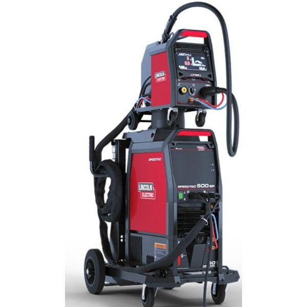 DETAILSThis product can be registered for extended warrantyUltimate performanceNew SPEEDTEC® 400SP and 500SP are the third generation multi-process power sources offering superior quality welding and high efficiency processes which increase the productivity and are the next step into the future of professional welding. New SPEEDTEC® range designed with the latest energy-saving inverter technology and specially rugged construction are ready to work in even the most demanding environmental conditions. Modular system: power sources available in two versions 420A@100% and 500A@60% with a choice of separate wire feeders, standard LF52D for basic use or the advanced LF56D for more demanding applications, new cooler COOLARC® 60 with higher cooling efficiency, new 4-weels cart with very solid metal made construction plus wide range of connection cable and accessories fits perfectly with the needs of the most demanding welding applications in various segments. Behind the outstanding welding performance, SPEEDTEC®’s platform based on digital communication system and with build-in communications tools, such as Ethernet or USB, allowing an accurate traceability and monitoring of your welding activitiesFeaturesHigh duty cycle multi-process power sourceHigh Efficiency Processes (Speed Short Arc™, Soft Silent Pulse™, High Penetration Speed™)MECHAPULSE™ produces very high quality welds with rippled seam appearance.Modular concept to build configuration for any requirementsDouble-side fully potted PCB with superior resistance for dust, humidity, jerk or vibrations