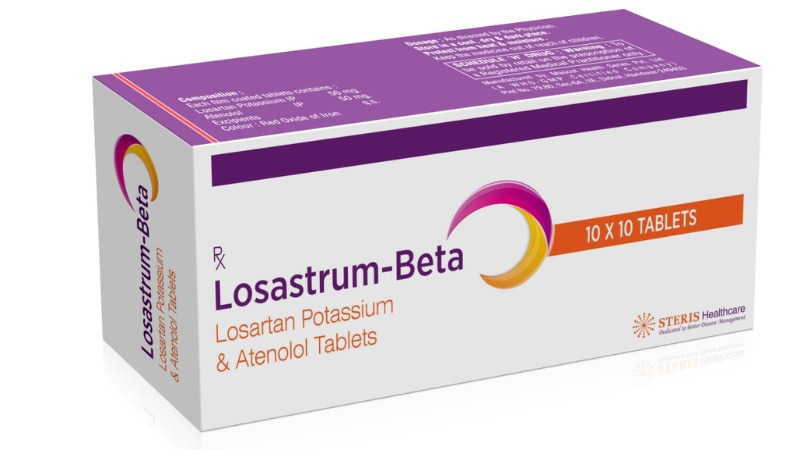 LOSASTRUM BETA Losartan (50mg), Atenolol (50mg)LOSASTRUM BETA is a combination medication containing Losartan (50mg) and Atenolol (50mg), used for the management of hypertension (high blood pressure) in adults.Components:Losartan: A medication that belongs to the class of angiotensin II receptor blockers (ARBs), which work by relaxing blood vessels, thus lowering blood pressure.Atenolol: A beta-blocker that helps reduce the workload on the heart by slowing down the heart rate and reducing the force of contraction.Uses:Treatment of hypertension by combining the blood pressure-lowering effects of Losartan and the heart rate-reducing effects of Atenolol.Management of other cardiovascular conditions as determined by a healthcare professional.Dosage:The recommended dose of LOSASTRUM BETA may vary depending on the individual's condition and response to treatment. It's crucial to follow the dosage instructions provided by a healthcare professional.Side Effects:Common side effects of LOSASTRUM BETA may include dizziness, fatigue, headache, and low blood pressure. Serious side effects such as allergic reactions or changes in heart rhythm may occur in some individuals. Consult a healthcare provider for a complete list of side effects.Precautions:Inform your healthcare provider about any medical conditions, medications, or supplements you are taking before starting LOSASTRUM BETA.Monitor blood pressure and heart rate regularly while taking this medication.Avoid sudden discontinuation of LOSASTRUM BETA without medical supervision.Conclusion:LOSASTRUM BETA, combining Losartan and Atenolol, is used for the treatment of hypertension. It should be used as directed by a healthcare professional, with regular monitoring for side effects and therapeutic response. For further information:Email: info@sterispharma.com / contact@sterispharma.comCall/WhatsApp: 7877551268, 7849827488ORDER NOWhttps://www.sterisonline.com/product/losastrum-beta-133315
