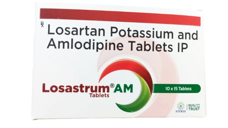 LOSASTRUM AMLosartan Potassium & AmlodipineLOSASTRUM AM is a combination medication containing Losartan Potassium and Amlodipine, used for the management of hypertension (high blood pressure) in adults.Components:Losartan Potassium: A medication belonging to the class of angiotensin II receptor blockers (ARBs), which relax blood vessels to lower blood pressure.Amlodipine: A calcium channel blocker that widens blood vessels to improve blood flow and reduce blood pressure.Uses:Treatment of hypertension by combining the blood pressure-lowering effects of Losartan Potassium and Amlodipine.Management of other cardiovascular conditions as determined by a healthcare professional.Dosage:The recommended dose of LOSASTRUM AM may vary depending on the individual's condition and response to treatment. It's crucial to follow the dosage instructions provided by a healthcare professional.Side Effects:Common side effects of LOSASTRUM AM may include dizziness, headache, swelling in the ankles, and flushing. Serious side effects such as allergic reactions or irregular heartbeats may occur in some individuals. Consult a healthcare provider for a complete list of side effects.Precautions:Inform your healthcare provider about any medical conditions, medications, or supplements you are taking before starting LOSASTRUM AM.Monitor blood pressure regularly while taking this medication.Avoid sudden discontinuation of LOSASTRUM AM without medical supervision.Conclusion:LOSASTRUM AM, combining Losartan Potassium and Amlodipine, is used for the treatment of hypertension. It should be used as directed by a healthcare professional, with regular monitoring for side effects and therapeutic response. For further information:Email: info@sterispharma.com / contact@sterispharma.comCall/WhatsApp: 7877551268, 7849827488ORDER NOWhttps://www.sterisonline.com/product/losastrum-am-134208