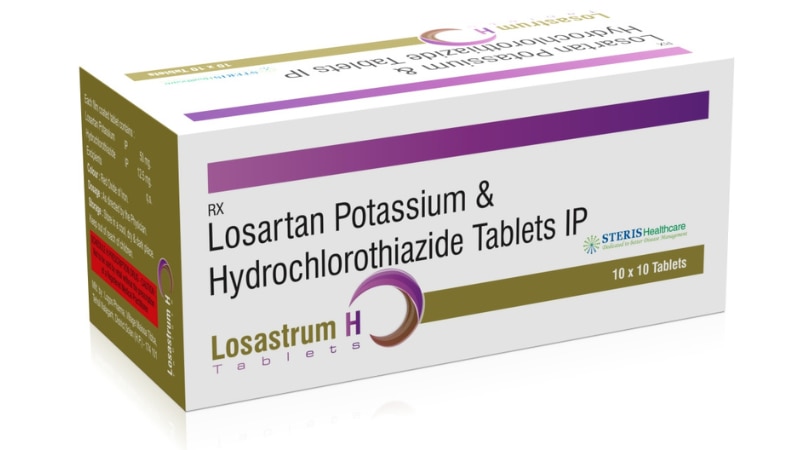 LOSASTRUM HLosartan (50mg), Hydrochlorothiazide (12.5mg)LOSASTRUM H is a combination medication containing Losartan (50mg) and Hydrochlorothiazide (12.5mg), used for the management of hypertension (high blood pressure) in adults.Components:Losartan: A medication belonging to the class of angiotensin II receptor blockers (ARBs), which relax blood vessels to lower blood pressure.Hydrochlorothiazide: A diuretic (water pill) that helps the body get rid of excess salt and water, thus reducing blood volume and lowering blood pressure.Uses:Treatment of hypertension by combining the blood pressure-lowering effects of Losartan and the diuretic effect of Hydrochlorothiazide.Management of other cardiovascular conditions as determined by a healthcare professional.Dosage:The recommended dose of LOSASTRUM H may vary depending on the individual's condition and response to treatment. It's crucial to follow the dosage instructions provided by a healthcare professional.Side Effects:Common side effects of LOSASTRUM H may include dizziness, headache, increased urination, and electrolyte imbalances. Serious side effects such as allergic reactions or low blood pressure may occur in some individuals. Consult a healthcare provider for a complete list of side effects.Precautions:Inform your healthcare provider about any medical conditions, medications, or supplements you are taking before starting LOSASTRUM H.Monitor blood pressure and electrolyte levels regularly while taking this medication.Avoid sudden discontinuation of LOSASTRUM H without medical supervision.Conclusion:LOSASTRUM H, combining Losartan and Hydrochlorothiazide, is used for the treatment of hypertension. It should be used as directed by a healthcare professional, with regular monitoring for side effects and therapeutic response. For further information:Email: info@sterispharma.com / contact@sterispharma.comCall/WhatsApp: 7877551268, 7849827488ORDER NOWhttps://www.sterisonline.com/product/losastrum-h-133316