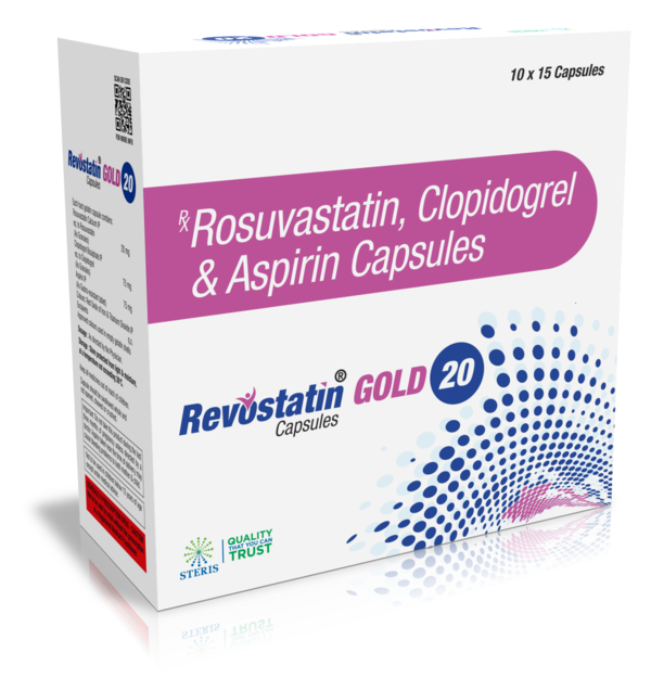 REVOSTATIN GOLD 20Aspirin (75mg), Rosuvastatin (20mg), Clopidogrel (75mg)REVOSTATIN GOLD 20 is a combination medication that contains Aspirin (75mg), Rosuvastatin (20mg), and Clopidogrel (75mg). This combination is used to reduce the risk of heart attack, stroke, and other cardiovascular events in patients at high risk. This article provides comprehensive information about the uses, dosage, side effects, and other important details of REVOSTATIN GOLD 20.Ingredients and Mechanism of Action:Aspirin (75mg): It belongs to a class of drugs known as antiplatelets and helps prevent blood clots by reducing the stickiness of platelets.Rosuvastatin (20mg): It is a statin medication that lowers cholesterol levels in the blood, reducing the risk of heart disease and stroke.Clopidogrel (75mg): It is an antiplatelet medication that prevents blood clots by inhibiting platelet aggregation.Uses:REVOSTATIN GOLD 20 is prescribed to patients with a history of cardiovascular disease, such as heart attack or stroke, or those at high risk due to factors like diabetes, hypertension, or smoking. It helps prevent blood clots, reduce cholesterol levels, and protect against cardiovascular events.Dosage:The dosage of REVOSTATIN GOLD 20 is determined by a healthcare provider based on individual risk factors, medical history, and other medications being taken. It is usually taken orally once daily, with or without food. It's important to follow the prescribed dosage and instructions.Side Effects:Common side effects of REVOSTATIN GOLD 20 may include headache, stomach upset, muscle pain, or easy bruising. Serious side effects such as allergic reactions, severe stomach bleeding, or signs of liver problems should be reported to a doctor promptly.Precautions:Before taking REVOSTATIN GOLD 20, inform your doctor about any medical conditions you have, especially bleeding disorders, liver or kidney disease, and any medications or supplements you are taking. Avoid alcohol while using this medication, as it may increase the risk of stomach bleeding.Price and Availability:REVOSTATIN GOLD 20 is available in pharmacies with a prescription from a healthcare provider. The price may vary depending on the brand, dosage, and location.Conclusion:REVOSTATIN GOLD 20, a combination medication containing Aspirin (75mg), Rosuvastatin (20mg), and Clopidogrel (75mg), is used to reduce the risk of cardiovascular events in high-risk patients. It is important to use it as directed and consult a doctor for any concerns or side effects.For further information:Email: info@sterispharma.com / contact@sterispharma.comCall/WhatsApp: 7877551268, 7849827488Buy Now: https://www.sterisonline.com/product/revostatin-gold-20-134346