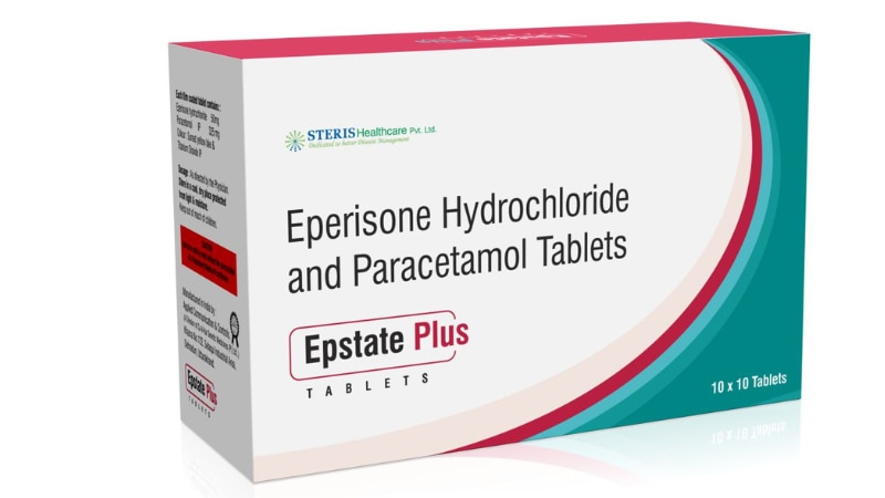 EPSTATE PLUS Eperisone (50mg), Paracetamol (325mg)EPSTATE PLUS is a combination medication comprising two active ingredients: Eperisone (50mg) and Paracetamol (325mg). Eperisone is a centrally acting muscle relaxant, while Paracetamol is a widely used analgesic and antipyretic.Eperisone acts by inhibiting the release of neurotransmitters in the spinal cord, thereby reducing muscle stiffness and spasms. It is particularly effective in relieving musculoskeletal pain associated with conditions like muscle spasm, low back pain, and musculoskeletal disorders.Paracetamol, on the other hand, works by inhibiting the synthesis of prostaglandins in the central nervous system, which are involved in pain perception and fever regulation. It provides effective pain relief and helps reduce fever without causing significant side effects commonly associated with nonsteroidal anti-inflammatory drugs (NSAIDs), such as gastric irritation or bleeding.EPSTATE PLUS is indicated for the management of acute musculoskeletal pain and discomfort associated with conditions like muscle spasms, strains, and sprains. By combining the muscle relaxant properties of Eperisone with the analgesic and antipyretic effects of Paracetamol, it offers comprehensive relief from pain and discomfort, promoting better mobility and quality of life for patients.As with any medication, EPSTATE PLUS may cause side effects, although they are generally mild and transient. These may include drowsiness, dizziness, gastrointestinal disturbances, or allergic reactions. Patients should be monitored for these adverse effects, and caution should be exercised when operating machinery or driving, especially initially or when dose adjustments are made.Overall, EPSTATE PLUS provides a convenient and effective option for the management of acute musculoskeletal pain, offering dual-action relief from both pain and muscle spasm. However, it should only be used under the guidance of a healthcare professional and for the shortest duration necessary to achieve symptomatic relief, as part of a comprehensive treatment plan tailored to the individual patient's needs and condition.For further information: EMAIL: info@sterispharma.com / contact@sterispharma.com CALL/WHATSAPP: 7877551268, 7849827488 Order Nowhttps://www.sterisonline.com/product/epstate-plus-134148