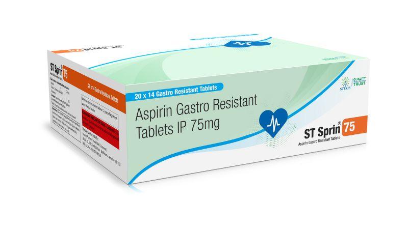 ST SPRIN 75Aspirin Gastro resistant 75mgST SPRIN 75 is a medication containing 75mg of aspirin in a gastro-resistant formulation. Aspirin, also known as acetylsalicylic acid, is a common over-the-counter medication used primarily for its analgesic (pain-relieving), antipyretic (fever-reducing), and anti-inflammatory properties. The gastro-resistant formulation means that the tablet is designed to dissolve in the intestines rather than the stomach, which can help reduce the risk of stomach irritation or ulcers associated with aspirin use.This dosage of aspirin is often prescribed for its blood-thinning properties, which can help reduce the risk of blood clots that could lead to conditions like heart attacks or strokes. It's commonly used in the long-term prevention of cardiovascular events in individuals at risk, such as those with a history of heart disease or stroke.However, it's crucial to use aspirin under the guidance of a healthcare professional, as it can have side effects and interactions with other medications. Additionally, some individuals may have conditions or risk factors that make aspirin use inadvisable.As with any medication, it's essential to follow the dosage instructions provided by your healthcare provider or as indicated on the packaging, and to be aware of any potential side effects or contraindications. If you have any concerns or questions about ST SPRIN 75 or its use, it's best to consult with a healthcare professional. For further informationEmail : info@sterispharma.com / contact@sterispharma.comCall/WhatsApp : 7877551268, 7849827488BUY NOWhttps://www.sterisonline.com/product/st-sprin-75-134414
