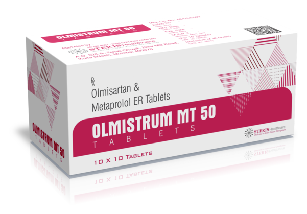 OLMISTRUM MT 50 Olmesartan (20mg), Metaprolol (50mg)OLMISTRUM MT 50 is a potent combination medication containing Olmesartan (20mg) and Metoprolol (50mg), formulated to manage hypertension effectively. Olmesartan, an angiotensin II receptor antagonist, helps dilate blood vessels, lowering blood pressure and improving blood flow. Metoprolol, a beta-blocker, reduces heart rate and cardiac workload, further contributing to blood pressure control.This combination is particularly beneficial for individuals with hypertension requiring dual-action therapy. OLMISTRUM MT 50's synergistic effect addresses both the renin-angiotensin system and cardiac function, optimizing cardiovascular health. It is typically prescribed to patients with moderate to severe hypertension or those at risk of cardiovascular complications.Usage of OLMISTRUM MT 50 should be strictly as per healthcare provider's guidance. Common side effects may include dizziness, fatigue, and gastrointestinal disturbances. Patients are advised against sudden discontinuation and should follow a regular dosing schedule for optimal efficacy.OLMISTRUM MT 50 exemplifies modern pharmacotherapy's focus on tailored treatment, combining two proven agents in a single, convenient formulation. Always consult healthcare professionals for personalized advice and monitoring while using OLMISTRUM MT 50 for hypertension management.For further information:Email: info@sterispharma.com / contact@sterispharma.comCall/WhatsApp: 7877551268, 7849827488Buy Now: https://www.sterisonline.com/product/olmistrum-mt-50-133349