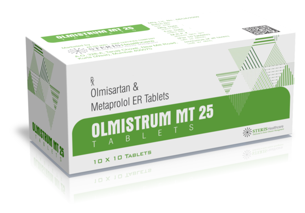 OLMISTRUM MT 25Olmesartan (40mg), Metaprolol (25mg)Olmesartan (40mg) and Metoprolol (25mg) are combined in OLMISTRUM MT 25, a medication designed to manage hypertension and heart-related conditions. Olmesartan, an angiotensin II receptor blocker (ARB), helps dilate blood vessels, reducing blood pressure. Metoprolol, a beta-blocker, slows heart rate and lowers blood pressure, aiding in heart health.This combination is effective in controlling high blood pressure, reducing the risk of heart attacks, strokes, and kidney problems. OLMISTRUM MT 25 is taken orally, usually once daily, with or without food, as directed by a healthcare professional.Common side effects may include dizziness, fatigue, and low blood pressure. It's crucial to inform your doctor about any pre-existing conditions or medications to avoid interactions.Consult your healthcare provider for personalized dosage and usage instructions. OLMISTRUM MT 25 offers a convenient way to manage hypertension and support heart function.For further information:Email: info@sterispharma.com / contact@sterispharma.comCall/WhatsApp: 7877551268, 7849827488Buy Now: https://www.sterisonline.com/product/olmistrum-mt-25-133348