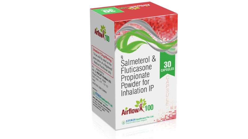 R/C AIRFLOW 100Salmeterol (50mcg), Fluticasone (100mcg)R/C Airflow 100 is a combination medication containing Salmeterol (50mcg) and Fluticasone (100mcg). Salmeterol belongs to a class of drugs known as long-acting beta agonists (LABAs), while Fluticasone is a corticosteroid.This inhaler is prescribed for the long-term management of asthma and chronic obstructive pulmonary disease (COPD) in patients who require both a LABA and an inhaled corticosteroid. Salmeterol works by relaxing the muscles in the airways to improve breathing, while Fluticasone reduces inflammation in the airways, preventing asthma attacks and COPD exacerbations.R/C Airflow 100 should be used regularly as directed by your healthcare provider. It is not a rescue inhaler and should not be used to treat sudden breathing problems. Common side effects may include throat irritation, cough, headache, and hoarseness.Consult your doctor immediately if you experience worsening breathing problems, chest pain, or an irregular heartbeat while using R/C Airflow 100. Follow your doctor's instructions carefully for the best results and to minimize the risk of side effects.For further information:Email: info@sterispharma.com / contact@sterispharma.comCall/WhatsApp: 7877551268, 7849827488Buy Now: https://www.sterisonline.com/product/r-c-airflow-100-133709
