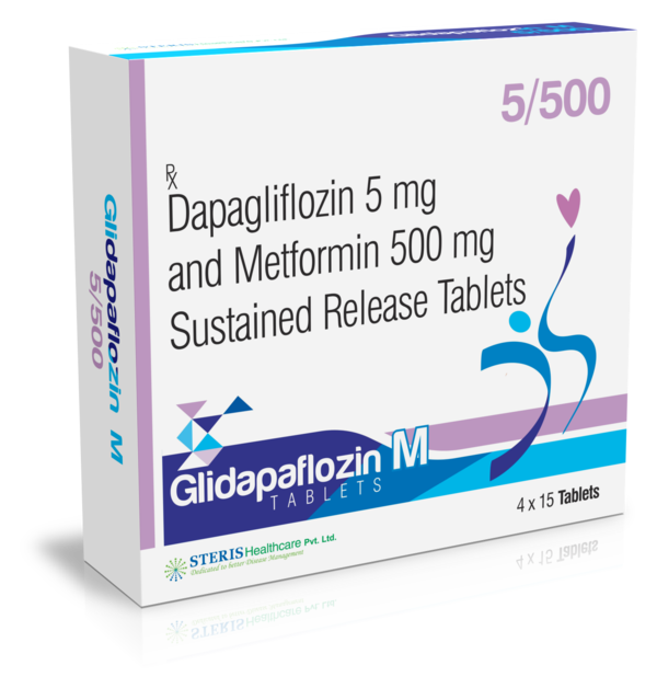 GLIDAPAFLOZIN M 5/500 Dapagliflozin (5mg), Metformin (500mg)Introduction to GLIDAPAFLOZIN M 5/500GLIDAPAFLOZIN M 5/500 is a combination medication that includes Dapagliflozin 5mg and Metformin 500mg. This medication is primarily used for the management of type 2 diabetes mellitus. By combining the complementary mechanisms of Dapagliflozin and Metformin, GLIDAPAFLOZIN M 5/500 provides comprehensive glycemic control, helping patients achieve better blood sugar management and overall metabolic health.What are Dapagliflozin and Metformin?Overview of DapagliflozinDapagliflozin is an SGLT2 (sodium-glucose co-transporter-2) inhibitor that works by preventing the kidneys from reabsorbing glucose back into the blood. Instead, it allows glucose to be excreted in the urine, thereby lowering blood glucose levels.Overview of MetforminMetformin is a biguanide that helps lower blood sugar levels by improving the body's sensitivity to insulin and reducing the amount of glucose produced by the liver. It also enhances peripheral glucose uptake and utilization.Benefits of GLIDAPAFLOZIN M 5/500Effective Blood Sugar ManagementPostprandial and Fasting Glucose Control: Dapagliflozin helps reduce both postprandial (after-meal) and fasting blood glucose levels by promoting glucose excretion through urine.Basal Glucose Control: Metformin helps maintain lower fasting blood sugar levels by improving insulin sensitivity and decreasing hepatic glucose production.Weight Management and Cardiovascular BenefitsWeight Reduction: Dapagliflozin has been associated with weight loss due to the excretion of glucose and calories in the urine.Cardiovascular Protection: SGLT2 inhibitors like Dapagliflozin have been shown to provide cardiovascular benefits, reducing the risk of heart failure and other cardiovascular events in diabetic patients.Comprehensive Diabetes ManagementDual Mechanism: The combination of Dapagliflozin and Metformin offers a dual mechanism of action that targets multiple pathways of glucose regulation, offering comprehensive blood sugar management.Convenience and Compliance: Combining two effective diabetes medications into one pill simplifies the treatment regimen, making it easier for patients to adhere to their prescribed therapy.How to Use GLIDAPAFLOZIN M 5/500Dosage and AdministrationRecommended Dosage: The typical dosage of GLIDAPAFLOZIN M 5/500 is one tablet taken twice daily, usually with meals. Your healthcare provider may adjust the dosage based on your individual response and blood sugar levels.Administration: Take the tablet with meals to reduce the risk of gastrointestinal discomfort and enhance the effectiveness of Metformin. Swallow the tablet whole with a full glass of water.Guidelines for Optimal UseConsistent Use: For best results, take GLIDAPAFLOZIN M 5/500 regularly as prescribed by your healthcare provider.Monitor Blood Sugar Levels: Regularly check your blood sugar levels to ensure the medication is effectively controlling your diabetes. Adjustments to your treatment plan may be necessary based on these readings.For further information: EMAIL: info@sterispharma.com / contact@sterispharma.com CALL/WHATSAPP: 7877551268, 7849827488 Order Nowhttps://www.sterisonline.com/product/glidapaflozin-m-5-500-133424