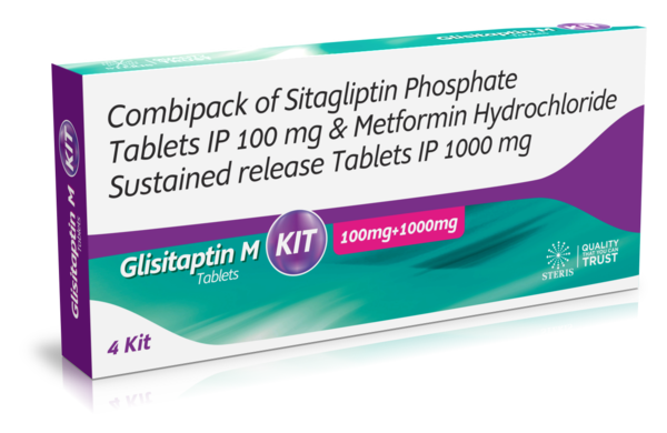 GLISITAPTIN M KIT Combipack of sitagliptin phosphate (100mg) & Metformin HCI SR (1000mg)Introduction to GLISITAPTIN M KITGLISITAPTIN M KIT is a combination pack that includes Sitagliptin Phosphate 100mg and Metformin HCl SR 1000mg. This combipack is designed for the comprehensive management of type 2 diabetes mellitus. By combining the complementary mechanisms of Sitagliptin and Metformin, GLISITAPTIN M KIT provides effective glycemic control, helping patients manage their blood sugar levels effectively.What are Sitagliptin and Metformin?Overview of SitagliptinSitagliptin is a DPP-4 (dipeptidyl peptidase-4) inhibitor that enhances the body's natural incretin hormones, which help regulate blood glucose by increasing insulin release and decreasing glucagon levels in response to meals.Overview of MetforminMetformin is a biguanide that helps lower blood sugar levels by improving the body's sensitivity to insulin and reducing the amount of glucose produced by the liver. It also enhances peripheral glucose uptake and utilization. The sustained-release (SR) formulation ensures a prolonged effect throughout the day.Benefits of GLISITAPTIN M KITEffective Blood Sugar ManagementPostprandial and Fasting Glucose Control: Sitagliptin helps regulate postprandial (after-meal) glucose levels, while Metformin assists in lowering fasting glucose levels by promoting insulin sensitivity and reducing hepatic glucose production.Comprehensive Glycemic Control: The combination of these two medications provides a dual mechanism of action that targets multiple pathways of glucose regulation, offering comprehensive blood sugar management.Support for Diabetes ManagementDiet and Exercise Adjunct: GLISITAPTIN M KIT is an excellent adjunct to diet and exercise, helping patients achieve better blood sugar control when lifestyle modifications alone are insufficient.Reduced Risk of Complications: By maintaining more stable blood sugar levels, this combination medication can help reduce the risk of long-term complications associated with diabetes, such as cardiovascular disease, neuropathy, and retinopathy.Convenience and ComplianceTwice-Daily Dosing: The sustained-release formulation of Metformin allows for effective blood sugar control with twice-daily dosing, improving patient compliance.Reduced Pill Burden: Combining two effective diabetes medications into a single combipack simplifies the treatment regimen, making it easier for patients to adhere to their prescribed therapy.How to Use GLISITAPTIN M KITDosage and AdministrationRecommended Dosage: The typical dosage of GLISITAPTIN M KIT is one tablet of Sitagliptin 100mg taken once daily and one tablet of Metformin HCl SR 1000mg taken twice daily, with meals. Your healthcare provider may adjust the dosage based on your individual response and blood sugar levels.Administration: Take the tablets with meals to reduce the risk of gastrointestinal discomfort and enhance the effectiveness of Metformin. Swallow the tablets whole with a full glass of water.Guidelines for Optimal UseConsistent Use: For best results, take GLISITAPTIN M KIT regularly as prescribed by your healthcare provider.Monitor Blood Sugar Levels: Regularly check your blood sugar levels to ensure the medication is effectively controlling your diabetes. Adjustments to your treatment plan may be necessary based on these readings.For further information: EMAIL: info@sterispharma.com / contact@sterispharma.com CALL/WHATSAPP: 7877551268, 7849827488 Order Nowhttps://www.sterisonline.com/product/glisitaptin-m-kit-133870